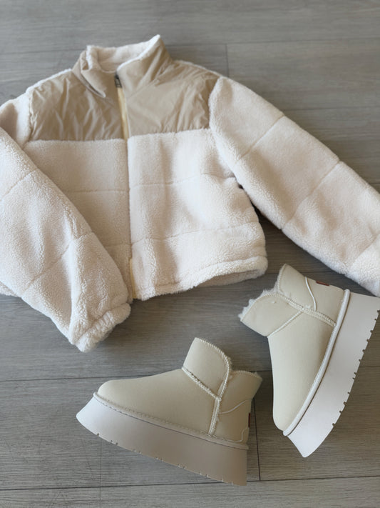Chaqueta CROP TEDDY BEIGE