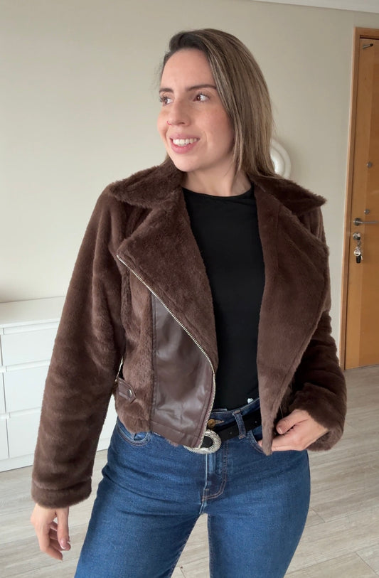 Crop teddy JACKET - Café choco